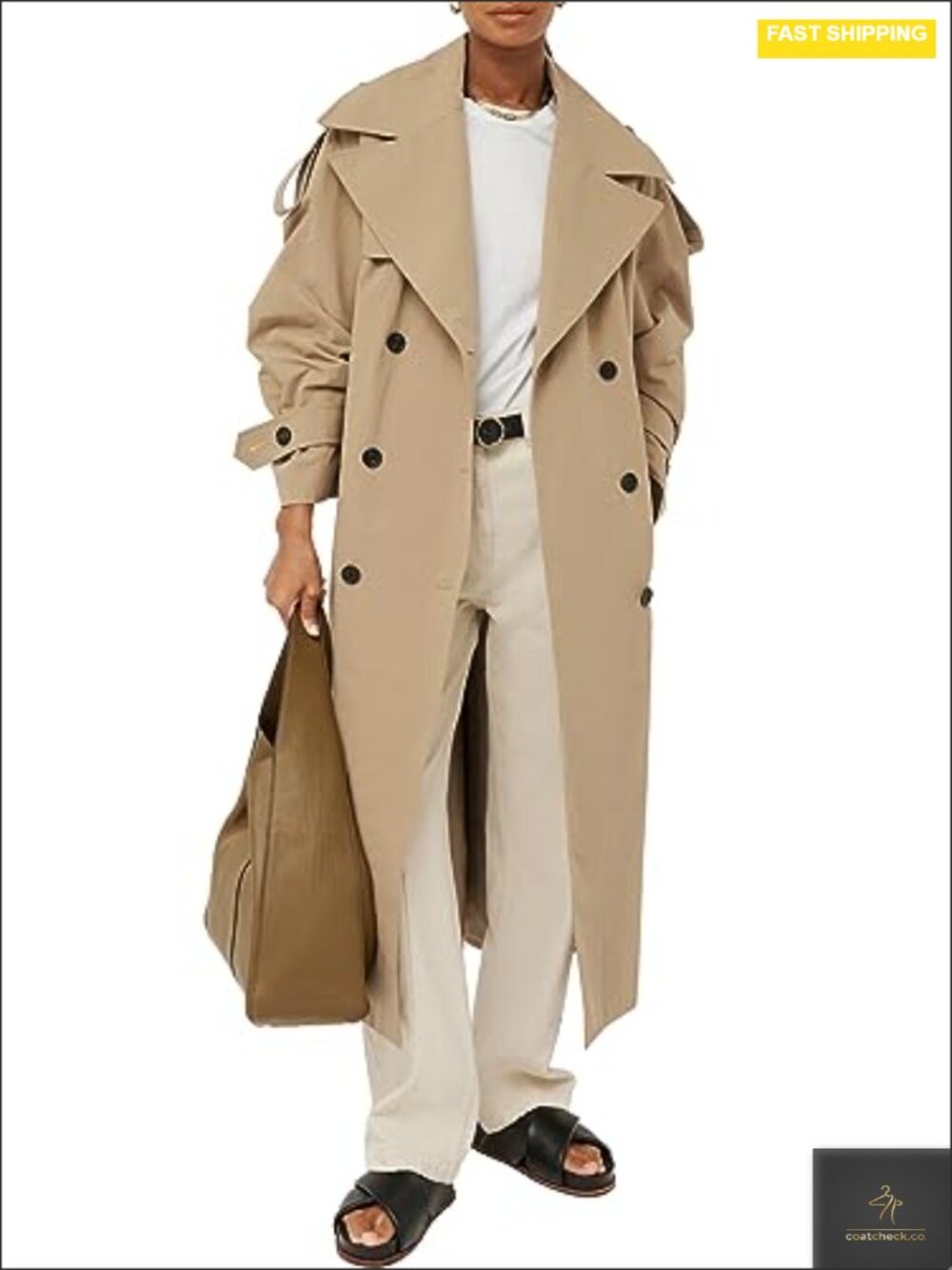 Womens Oversized Long Trench Coat Double Breasted Windproof with Belt